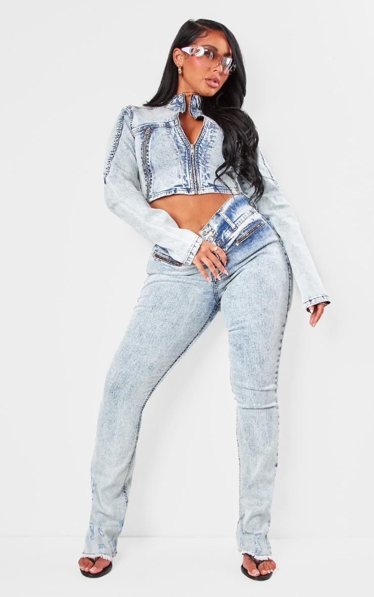 Shape Light Blue Denim Cropped Fitted Jacket Product Image