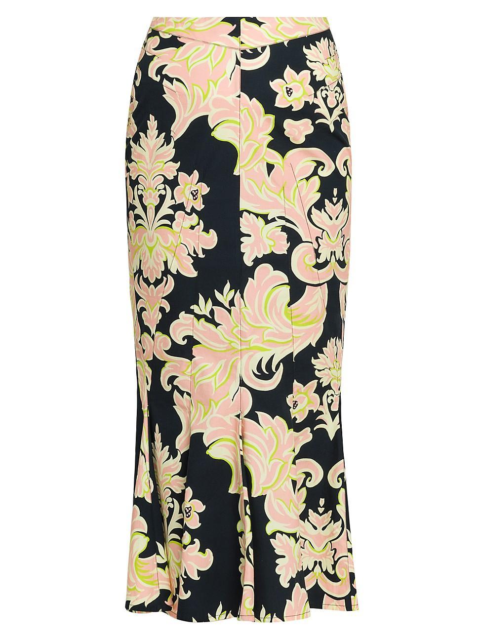 Womens Damask Godet Midi-Skirt Product Image