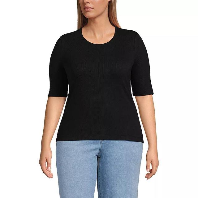 Plus Size Lands End Elbow Sleeve Drapey Ribbed Crewneck T-Shirt, Womens Product Image