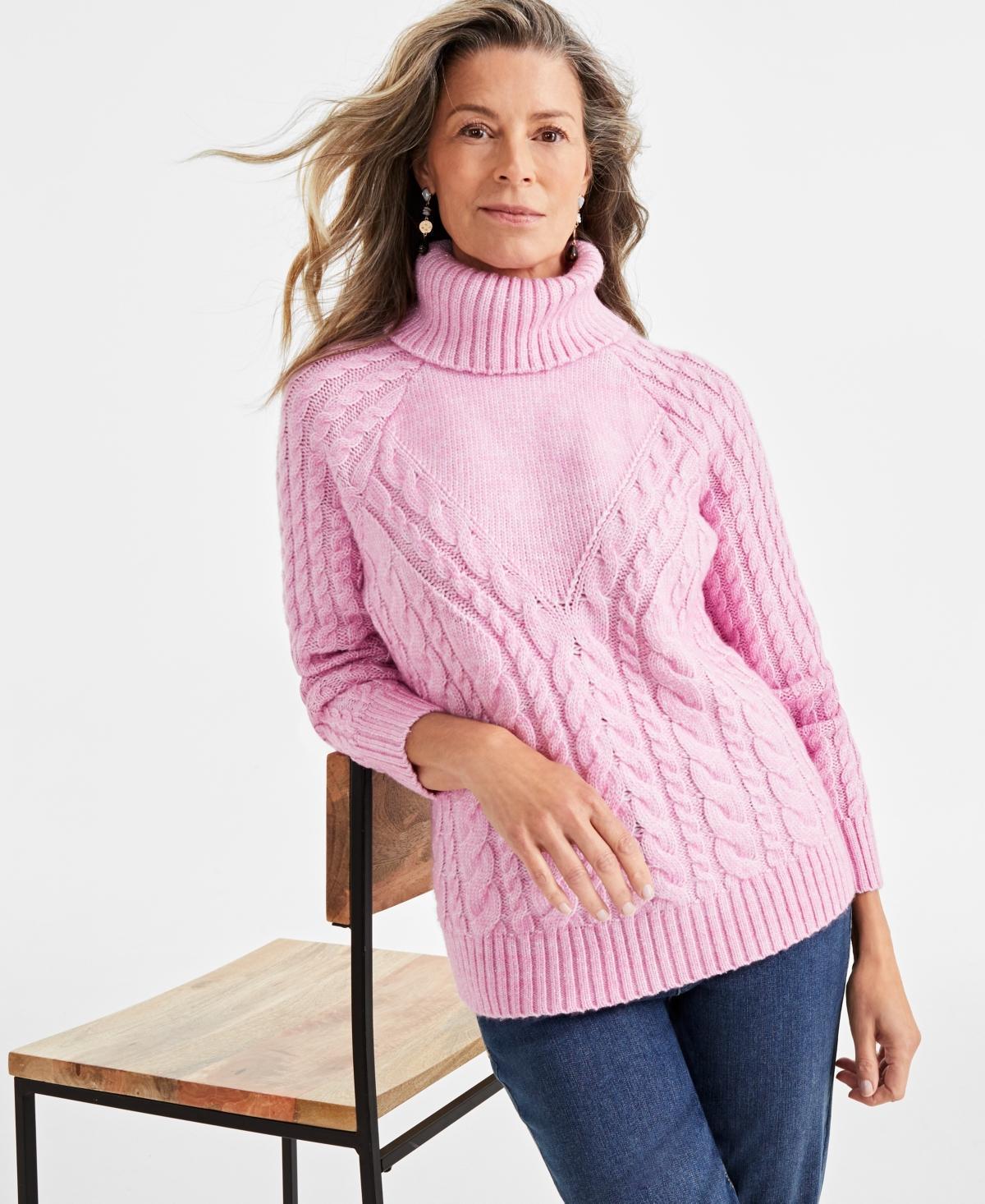 Style & Co Womens Lurex Cable-Knit Turtleneck Sweater, Created for Macys Product Image