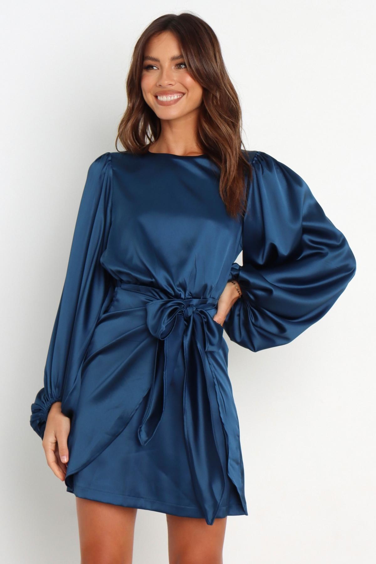 Petal & Pup Opal Tie Waist Long Sleeve Satin Minidress Product Image