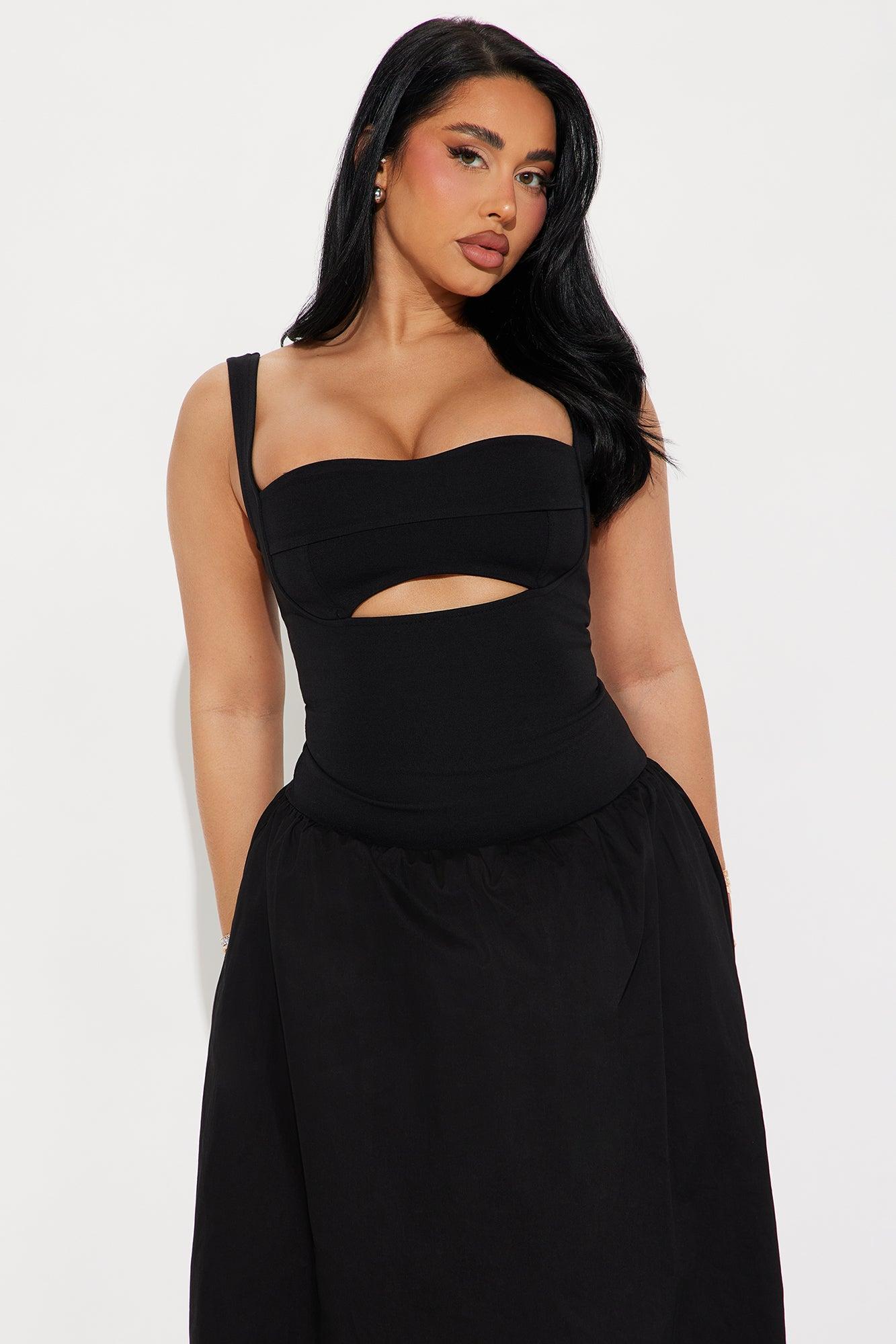 Evie Drop Waist Midi Dress - Black Product Image