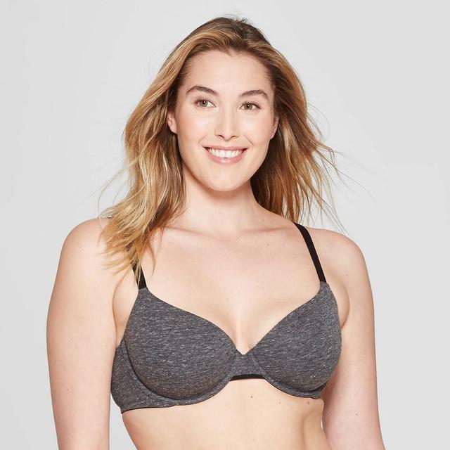 Womens Everyday Cotton Demi Lightly Lined T-Shirt Bra - Auden Dark Charcoal Heather 38DDD Product Image