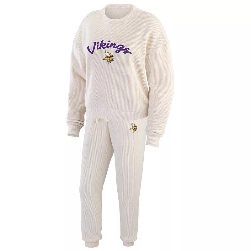 Womens WEAR by Erin Andrews Oatmeal Minnesota Vikings Rib-Knit Long Sleeve T-Shirt & Pants Lounge Set Product Image