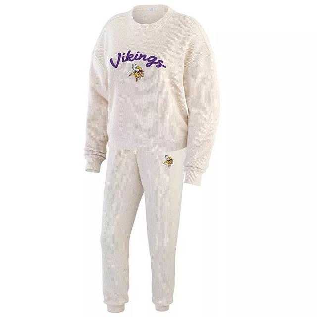 Womens WEAR by Erin Andrews Oatmeal Minnesota Vikings Rib-Knit Long Sleeve T-Shirt & Pants Lounge Set Product Image