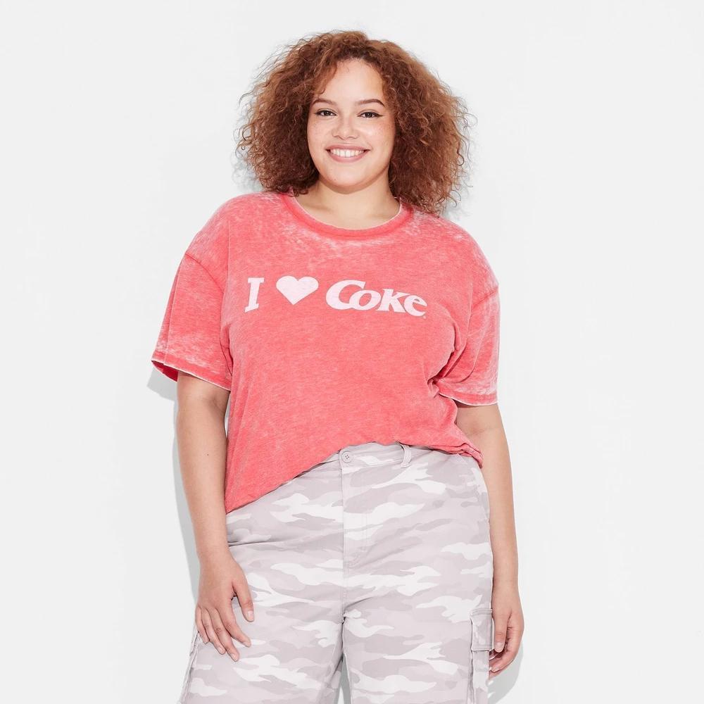 Womens I Heart Coke Burnout Oversized Short Sleeve Graphic T-Shirt Product Image