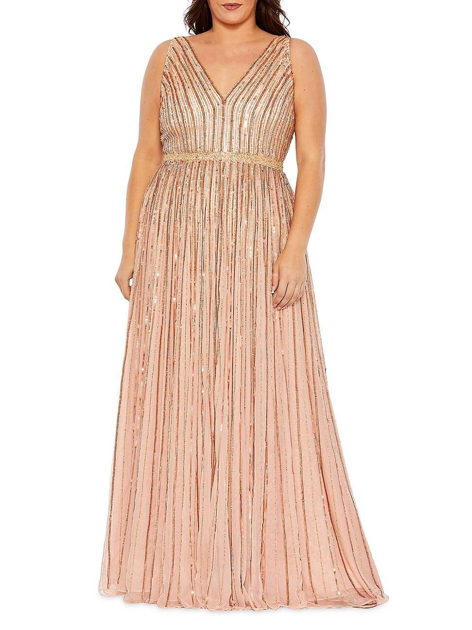 Mac Duggal Sequin Stripe Sleeveless A-Line Gown Product Image