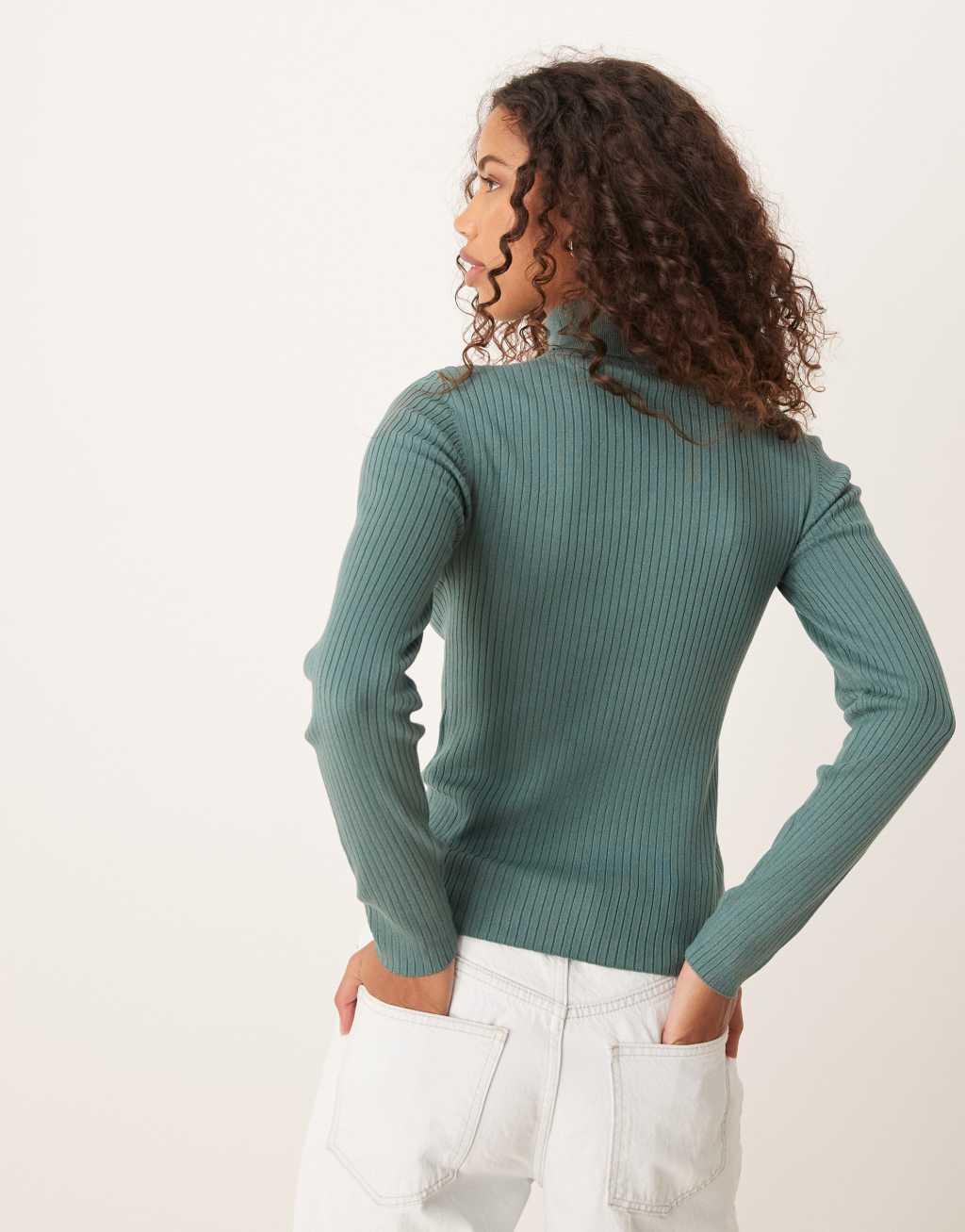 JDY roll neck sweater in teal Product Image