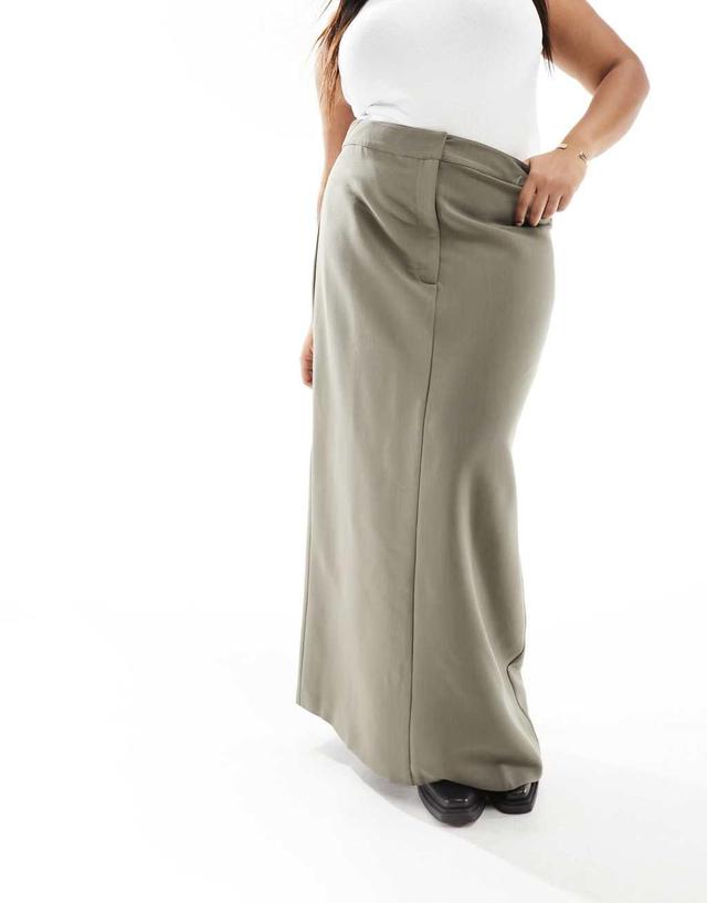 4th & Reckless Plus exclusive tailored column maxi skirt in olive Product Image