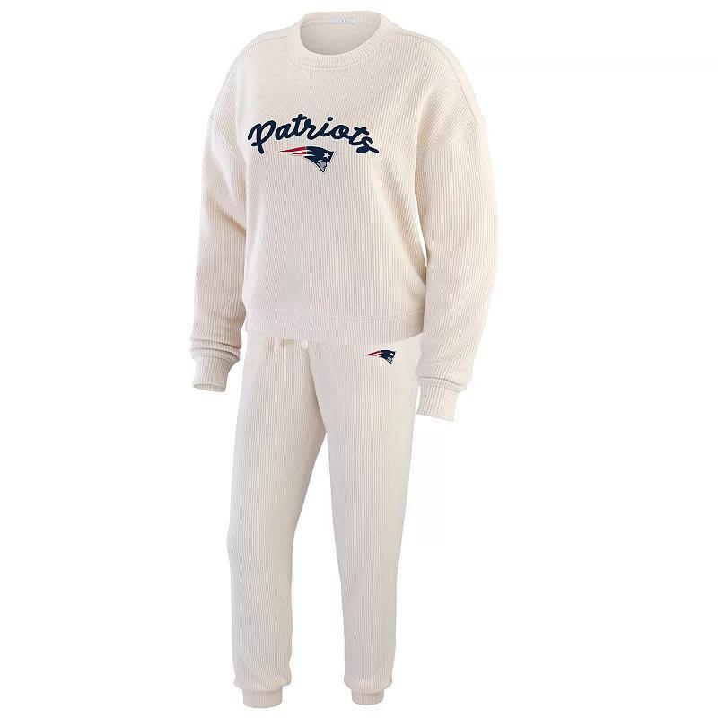 Womens WEAR by Erin Andrews Oatmeal New England Patriots Rib-Knit Long Sleeve T-Shirt & Pants Lounge Set Product Image