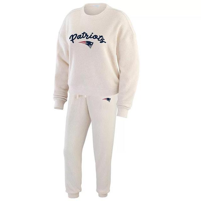 Womens WEAR by Erin Andrews Oatmeal New England Patriots Rib-Knit Long Sleeve T-Shirt & Pants Lounge Set Product Image