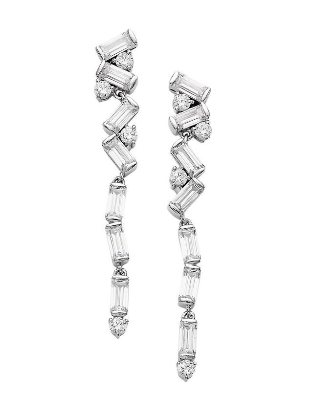 Womens Jazz Rhodium-Plated & Cubic Zirconia Angled Linear Earrings Product Image