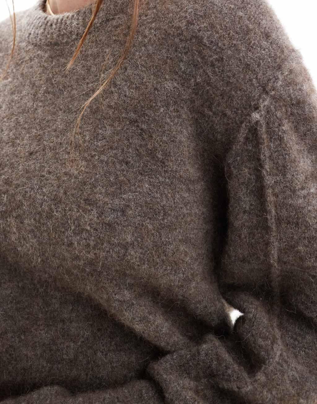 & Other Stories alpaca and wool blend fluffy knit sweater in dark mole Product Image