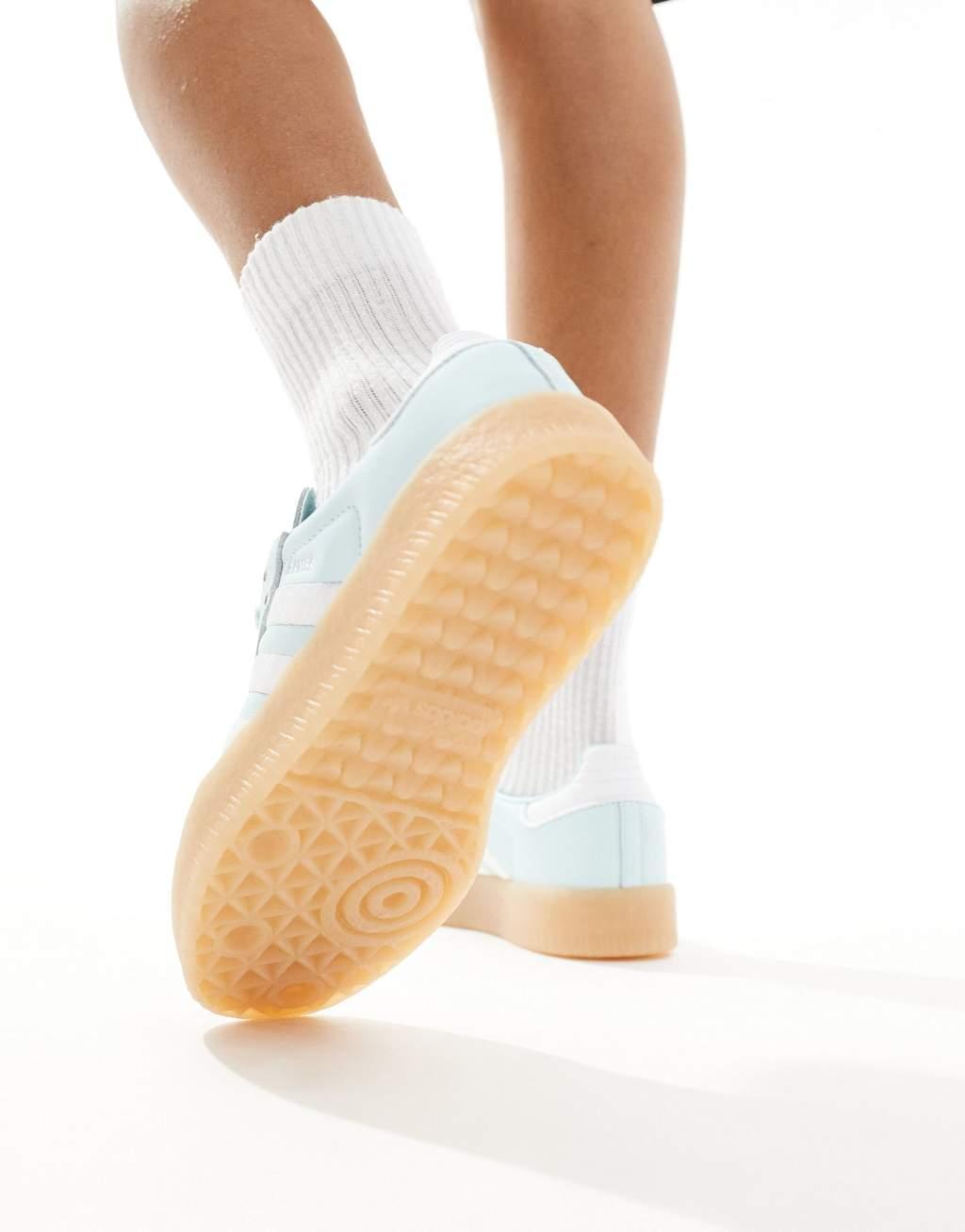 adidas Originals Sambae sneakers in light blue and white with gum sole Product Image