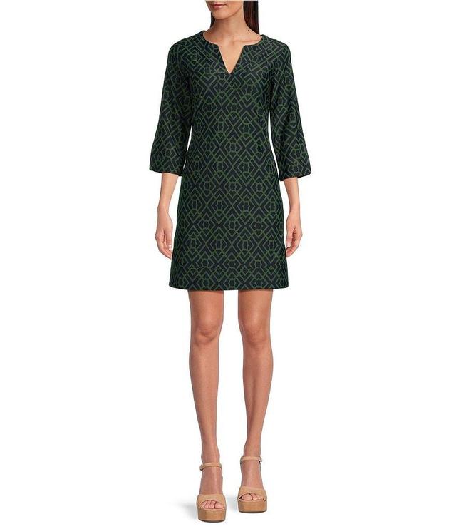 Jude Connally Megan Garden Lattice Navy Loden Jude Cloth Stretch Knit 3/4 Sleeve Shift Dress Product Image