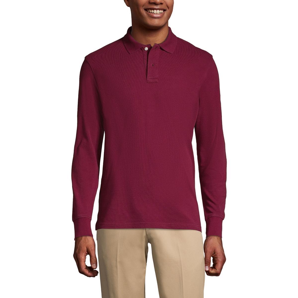 Lands End Mens School Uniform Long Sleeve Mesh Polo Shirt Product Image