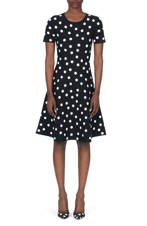 Polka-Dot Knit Flare Dress Product Image