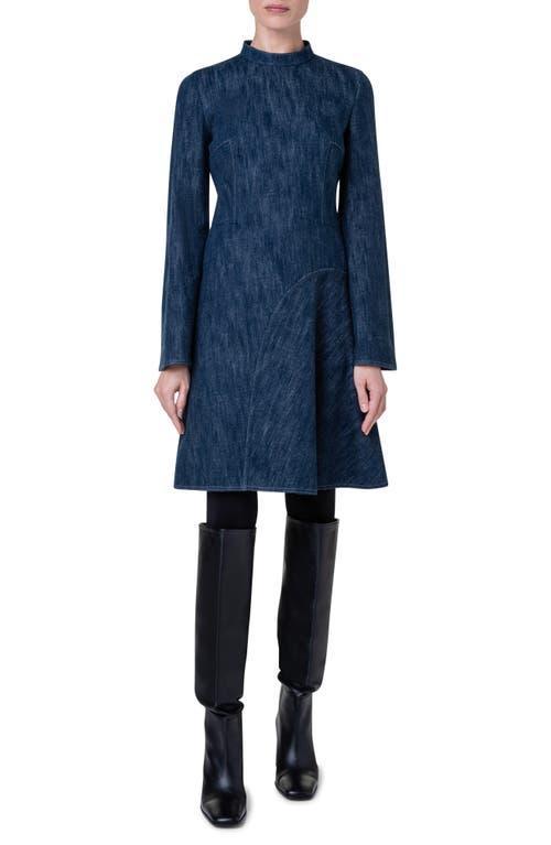 Akris punto Long Sleeve Stretch Cotton & Wool Denim Dress Product Image