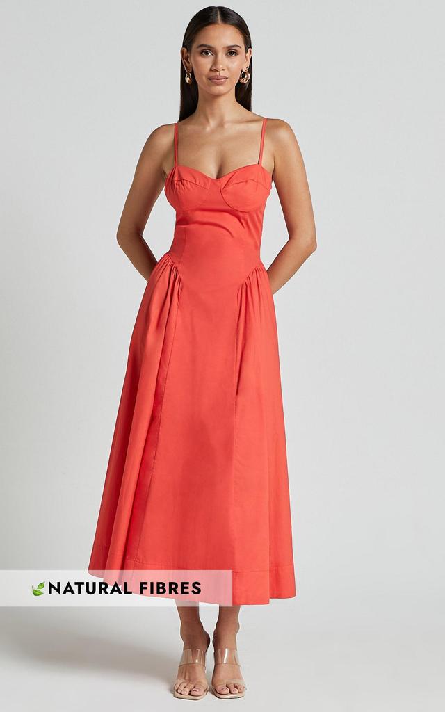 Carla Midi Dress - Strappy Sweetheart Fit and Flare Dress in Scarlet Product Image