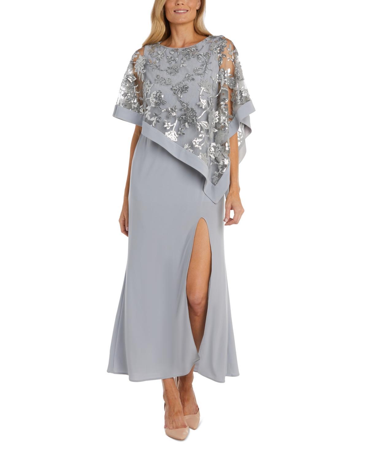 Womens R&M Richards Embroidered Sequin Lace Poncho & Maxi Dress Set Blue Product Image