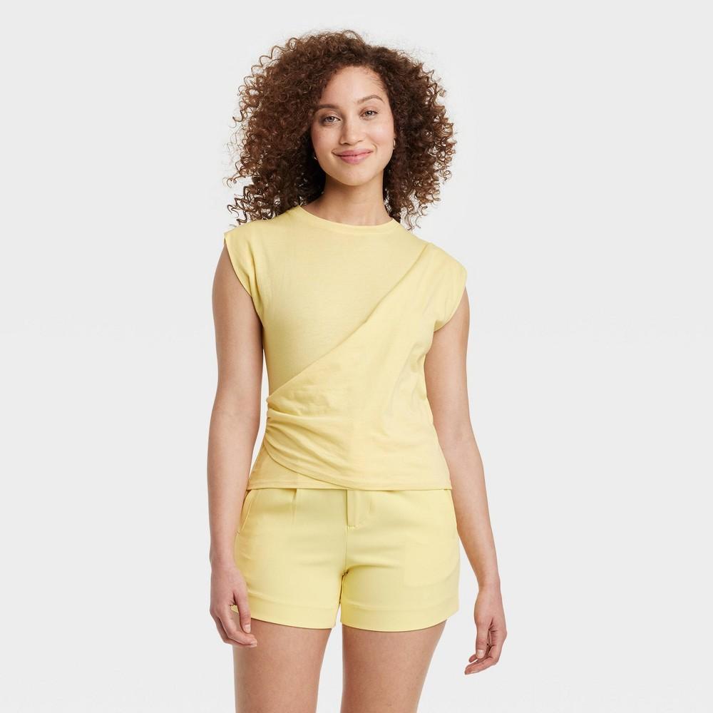 Womens Slim Fit Drape Wrap T-Shirt - A New Day Yellow XL Product Image