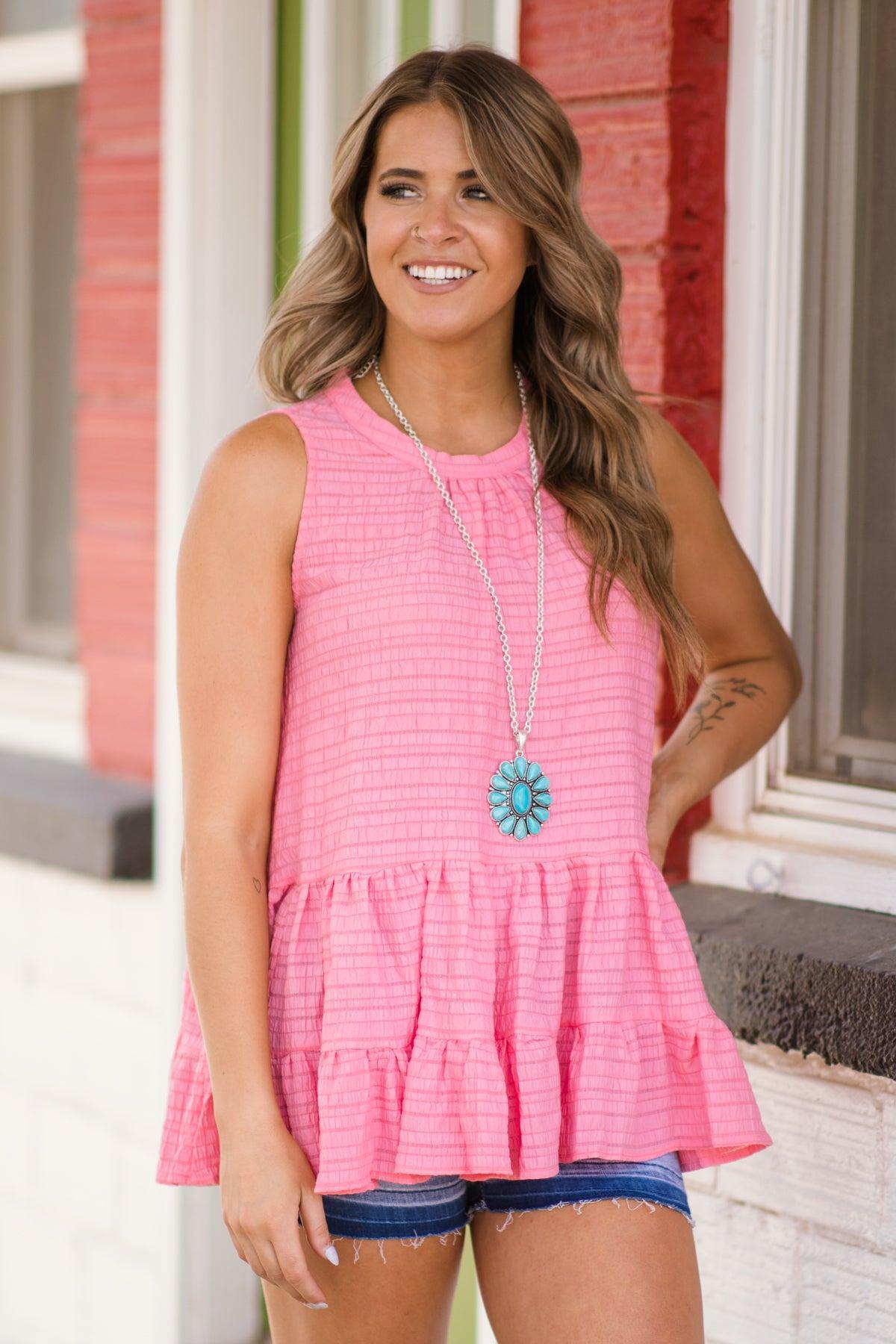 Pink Textured Babydoll Tank Product Image