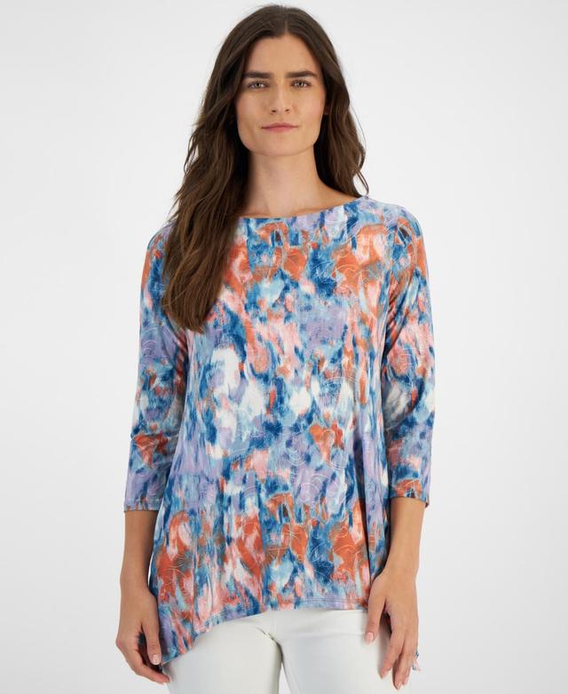 Jm Collection Womens Printed Jacquard 3/4-Sleeve Top, Created for Macys Product Image