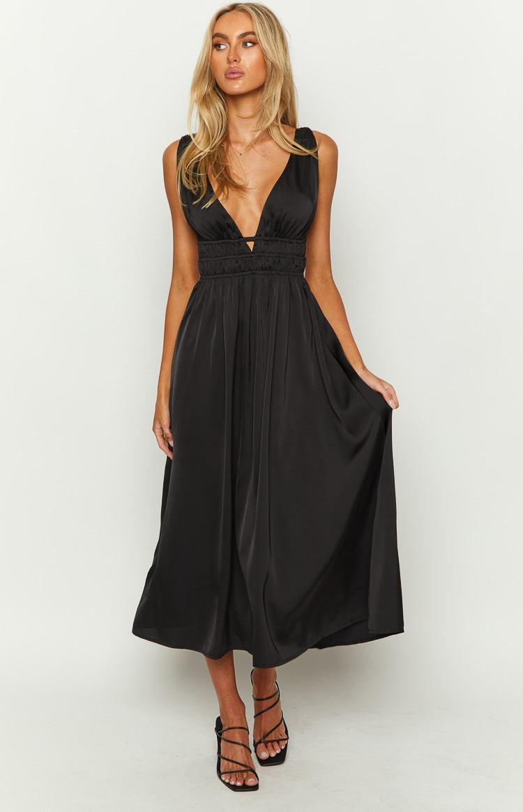 Ophelia Black Satin Maxi Dress Product Image