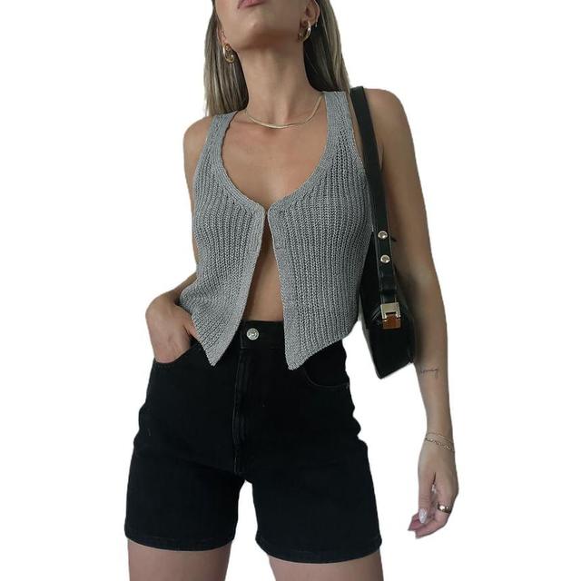 V-Neck Plain Hook And Sweater Vest Product Image