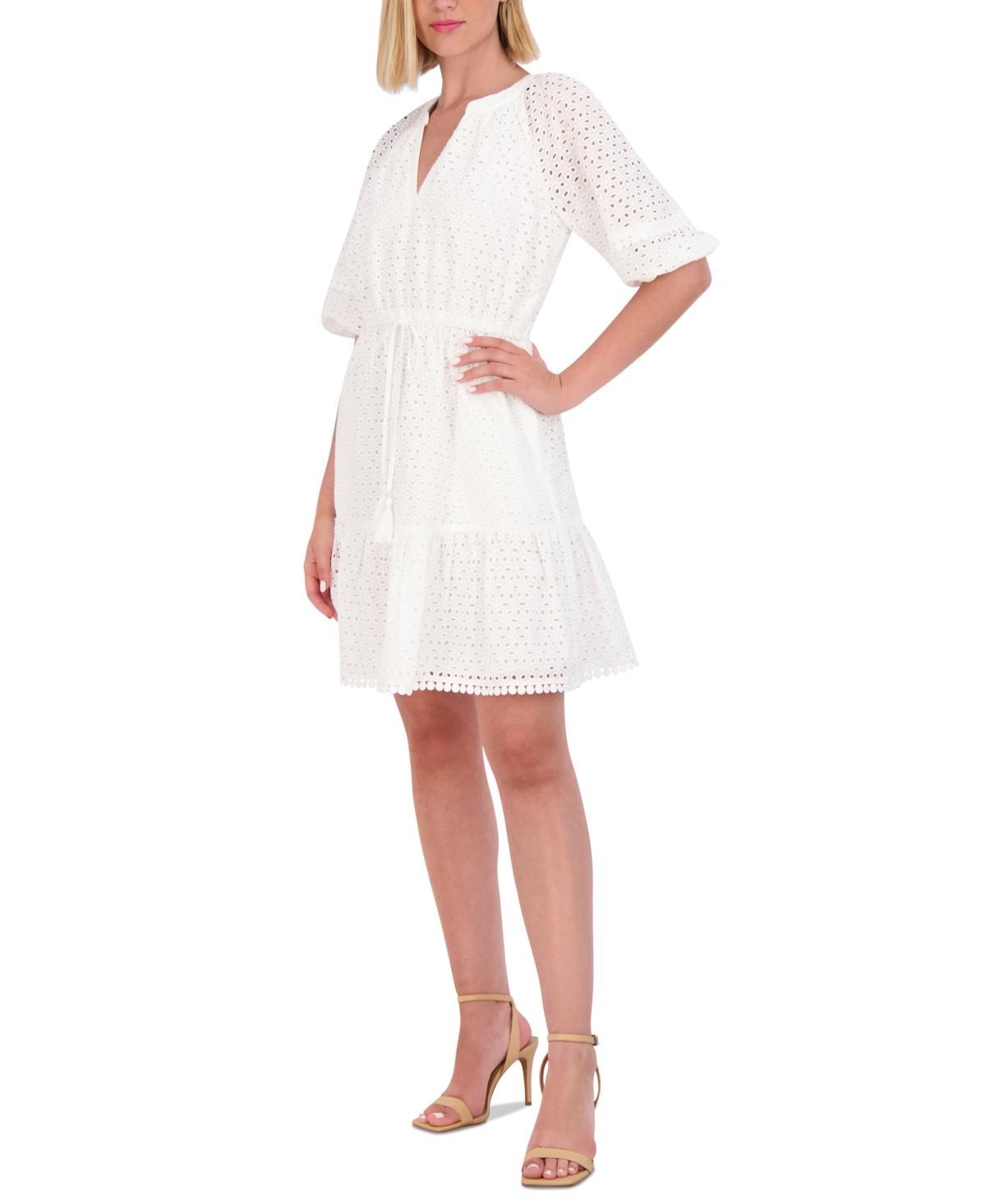 Vince Camuto Womens Eyelet Balloon-Sleeve Tasseled-Drawstring Dress product image