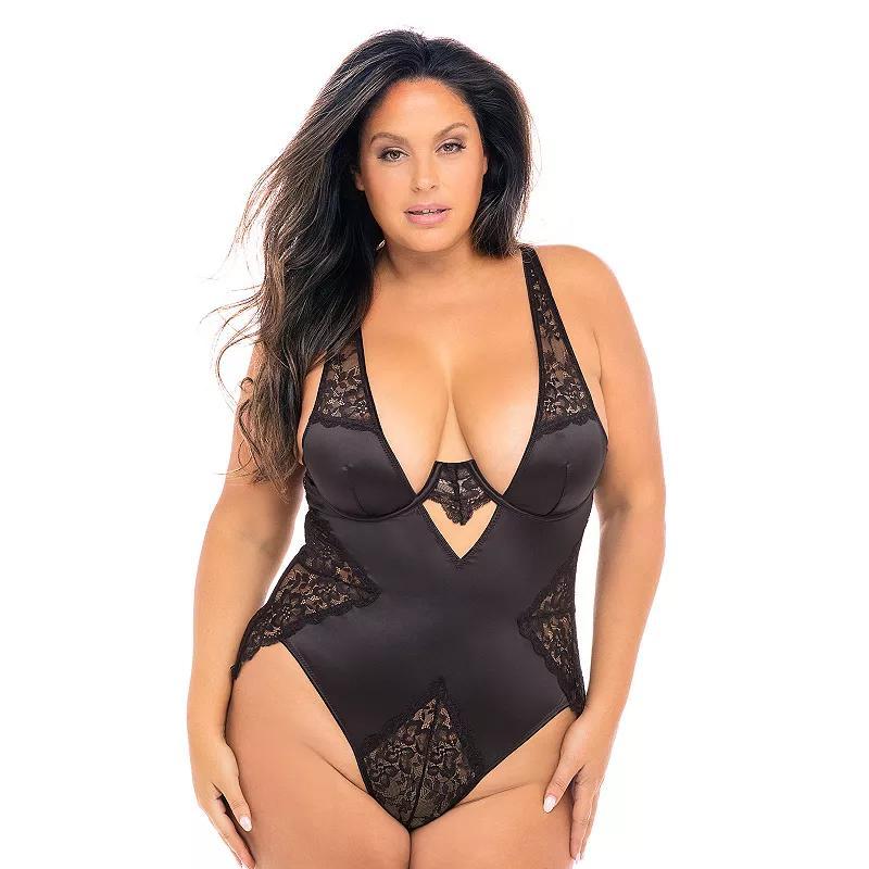 Oh La La Cheri Plunge Neck Underwire Teddy with Lace Insets Product Image