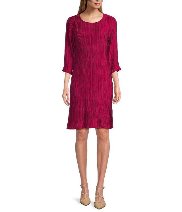 Caroline Rose Plisse Knit Scoop Neck 3/4 Sleeve A-Line Dress Product Image