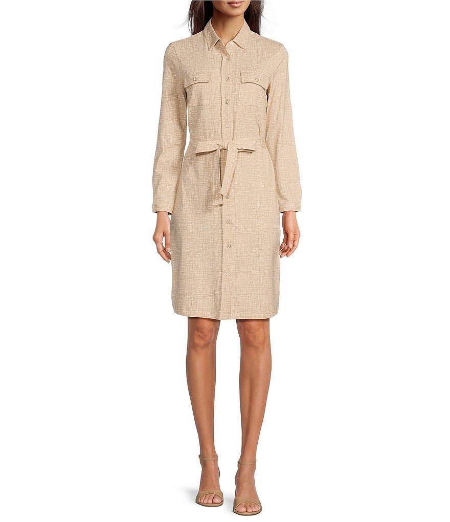 J.McLaughlin Haarlem Catalina Cloth Knit Point Collar Chest Pocket Long Sleeve Belted Button-Front Shirt Dress product image