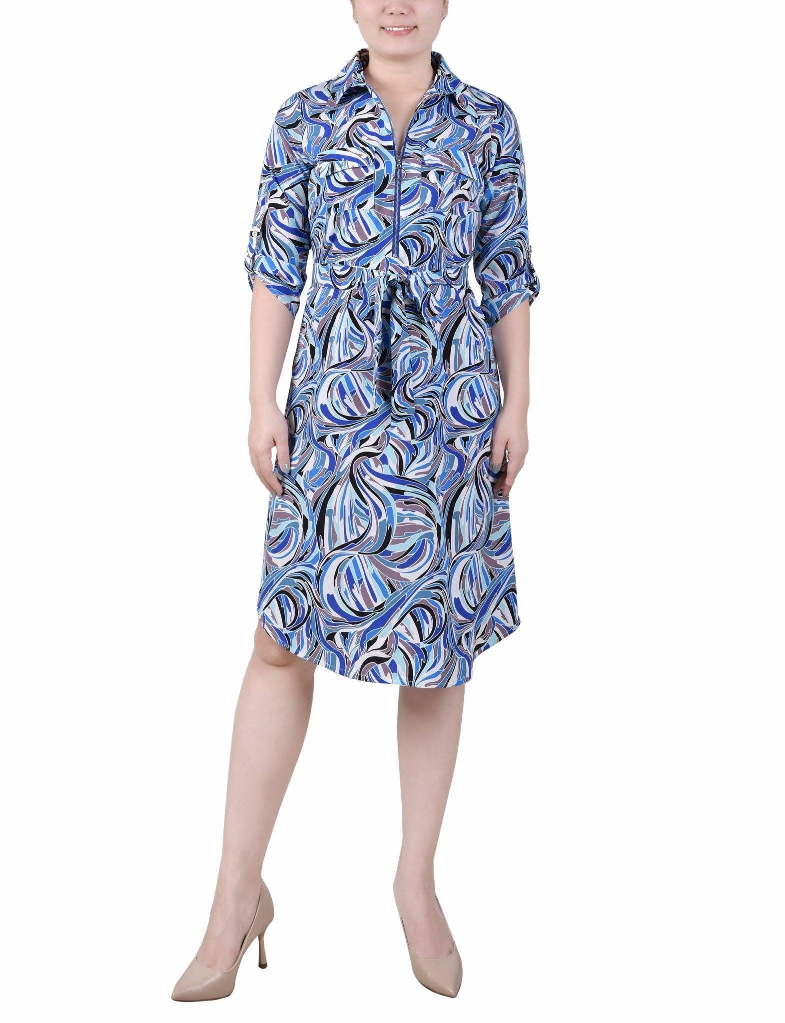 3/4 Roll Tab Zip Front Shirtdress - Petite Product Image