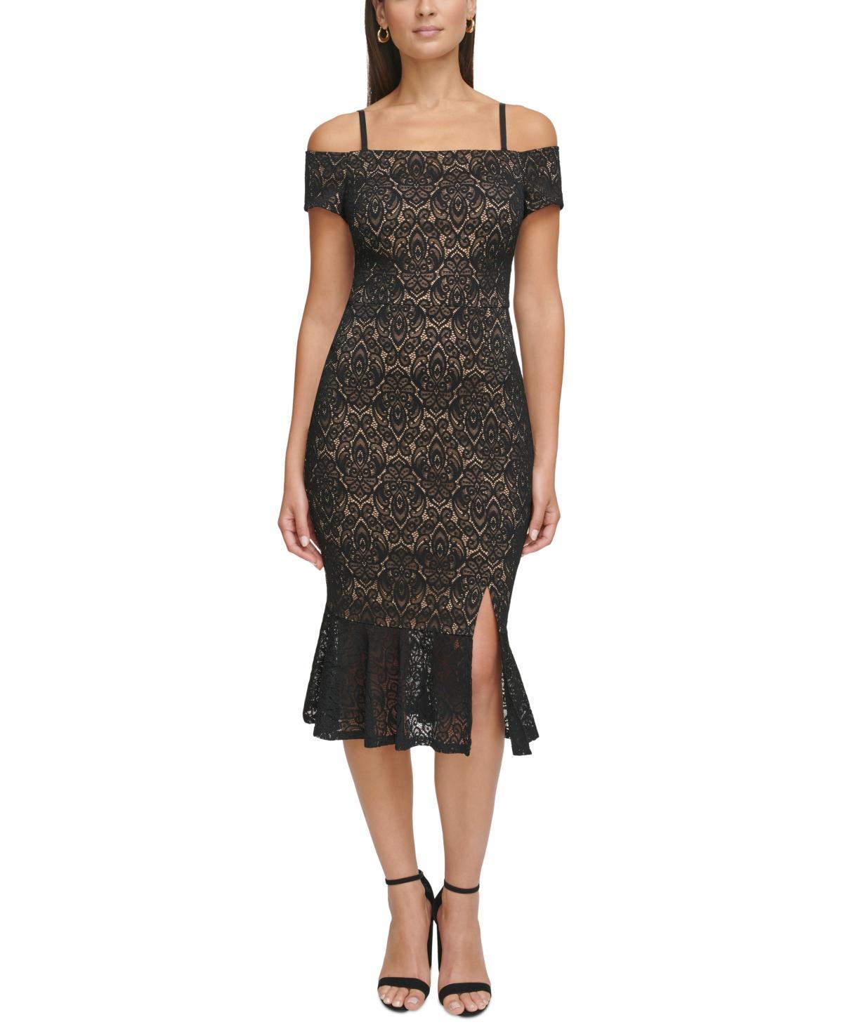 Guess Womens Lace Off-The-Shoulder Midi Dress Product Image