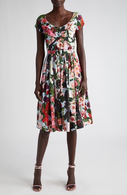 Oscar de la Renta Floral Belted Crossover Strap Stretch Cotton Dress Product Image