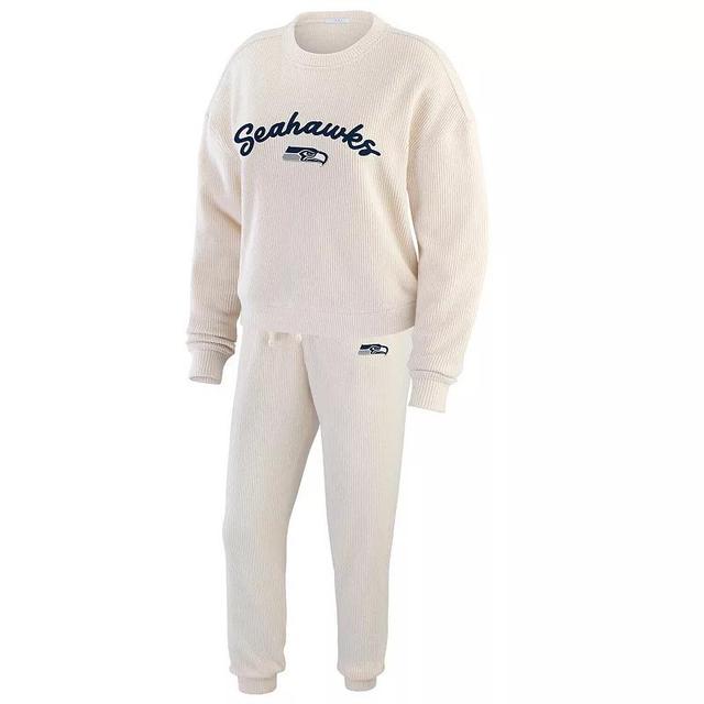 Womens WEAR by Erin Andrews Oatmeal Seattle Seahawks Plus Size Rib-Knit Long Sleeve T-Shirt & Pants Lounge Set Product Image