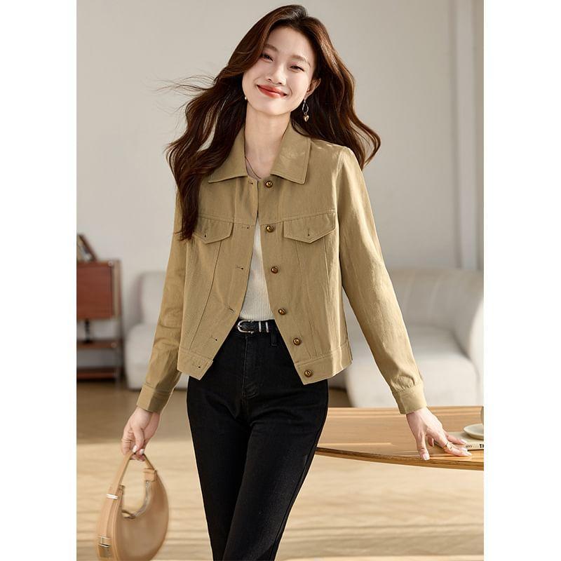 Collared Button-Up Plain Jacket Product Image