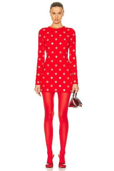 AREA Polka Dot Long Sleeve Mini Dress in Red Product Image