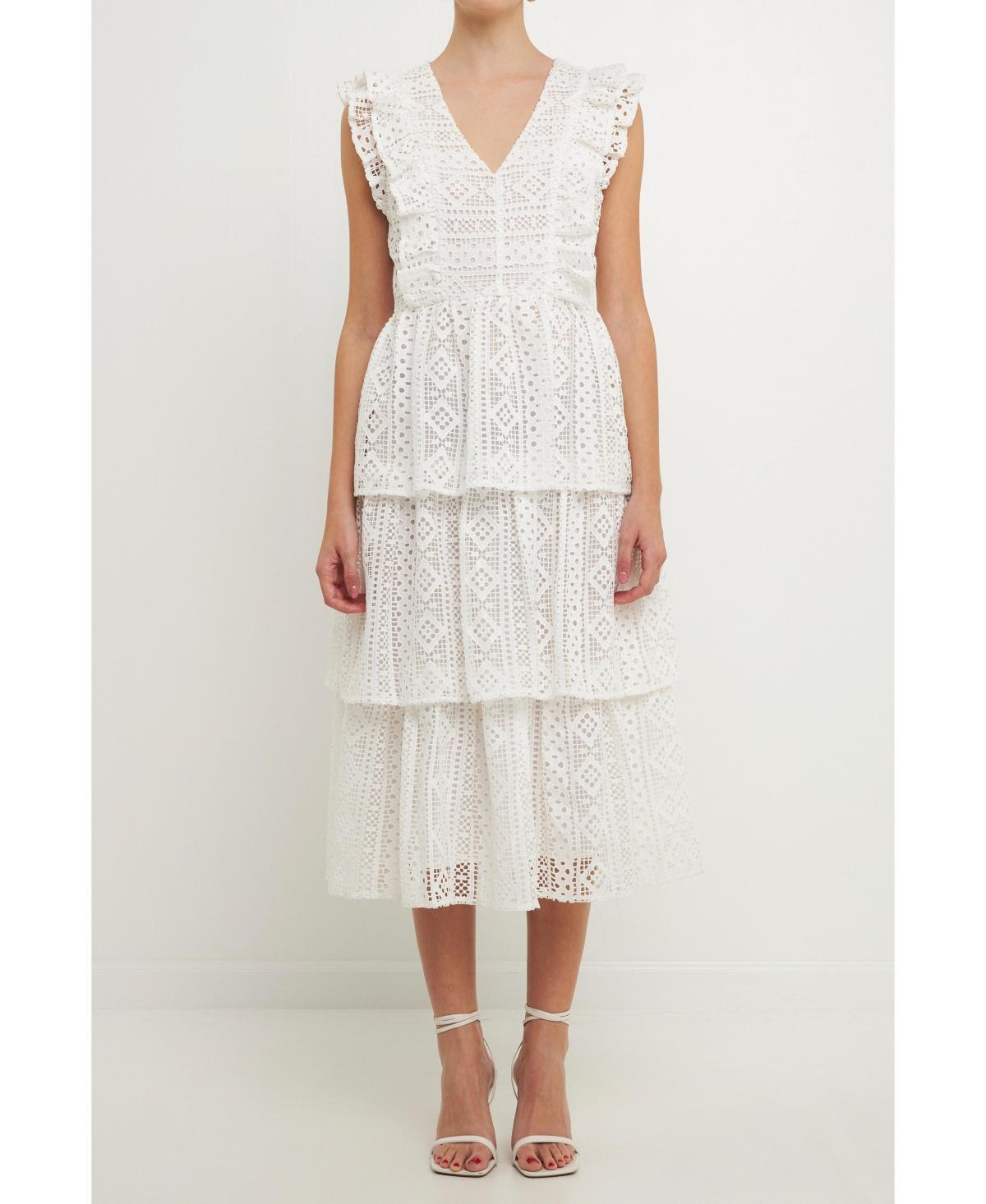 Women's Lace Tiered Midi Dress Product Image