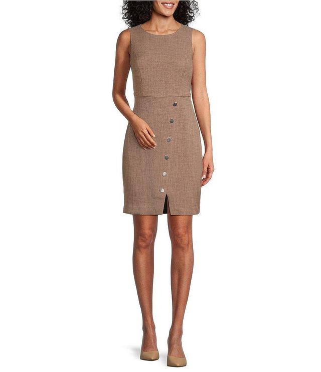 Kasper Petite Size Pebble Crepe Crew Neck Sleeveless Coordinating Sheath Dress Product Image