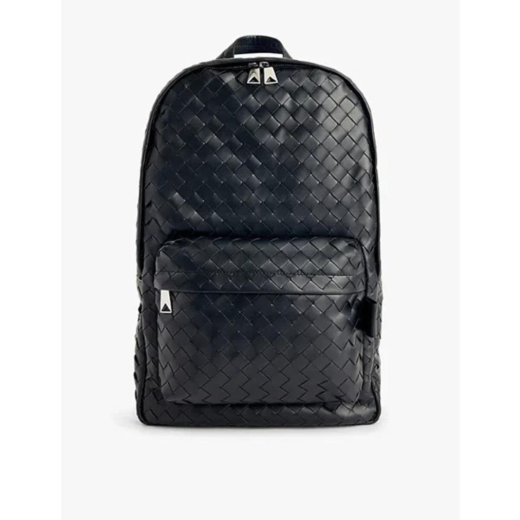 BOTTEGA VENETA Mens Black-silver Intrecciato Leather Backpack Product Image