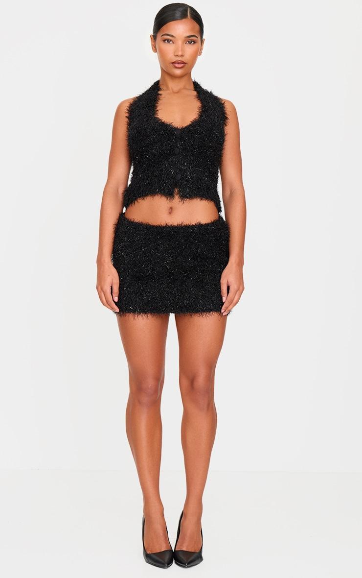 Black Bobble Eyelash Knit Mini Skirt Product Image