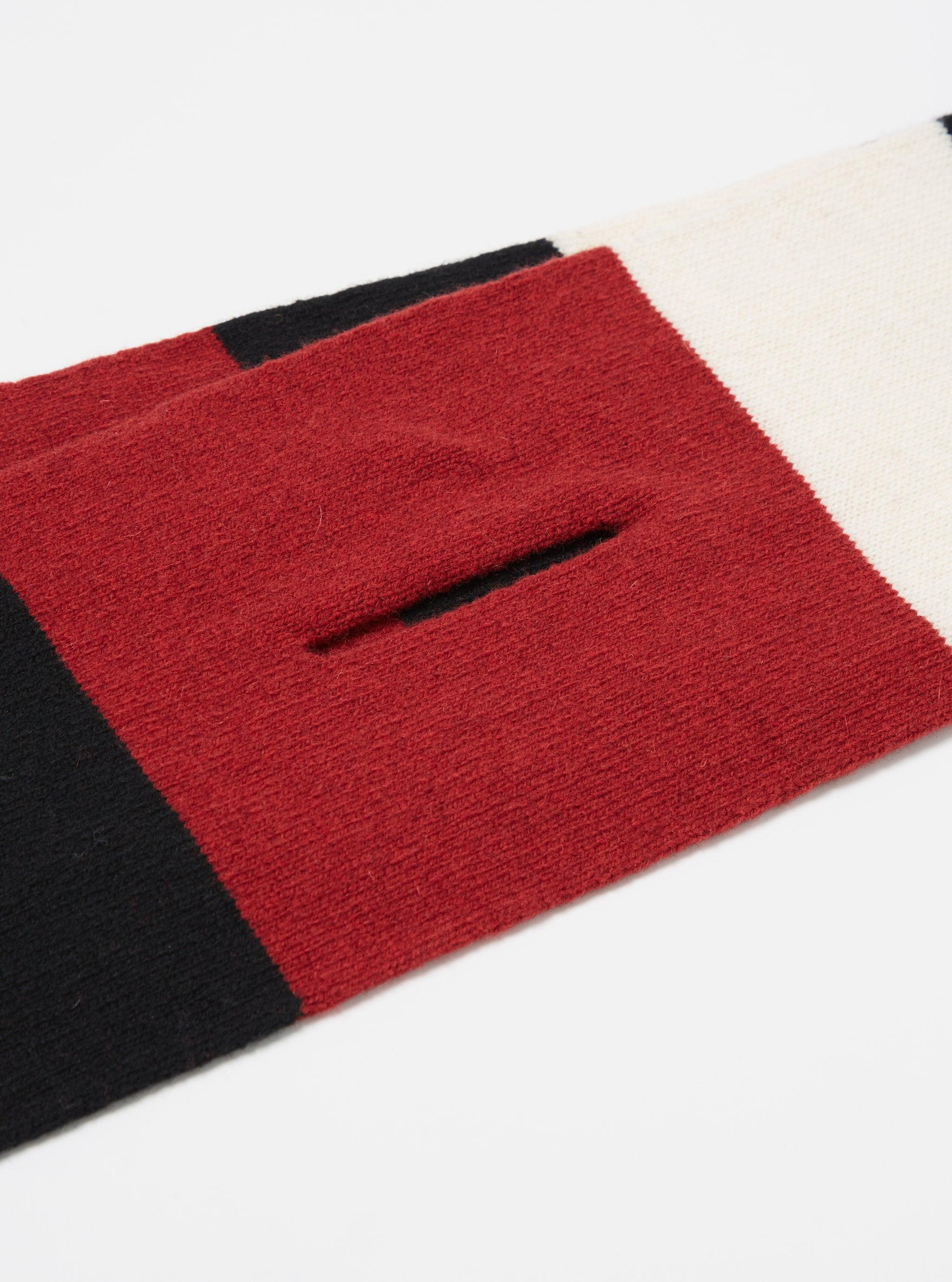 Universal Works Deluxe Football Scarf in Black/Red/Ecru Soft Wool Product Image