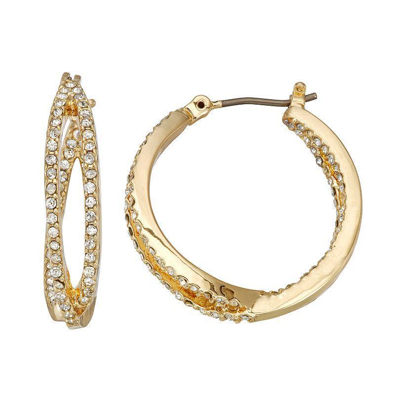 Nine West Simulated Crystal Crossed Hoop Earrings, Womens, Clear Product Image