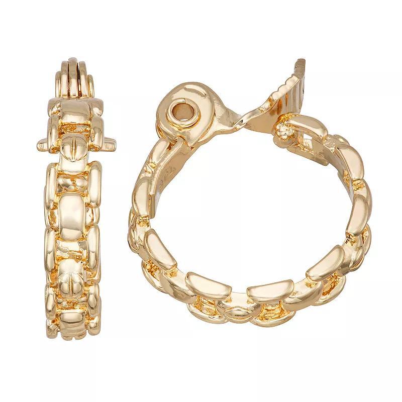 Napier Gold Tone Links Clip Hoop Earrings, Womens Product Image