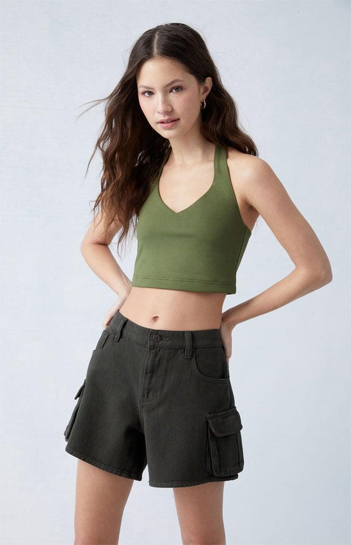 Women's Green Mid Rise Cargo Shorts Product Image