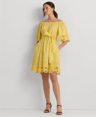 Lauren Ralph Lauren Eyelet Cotton Off-the-Shoulder Dress (Primrose ) Women's Dress Product Image