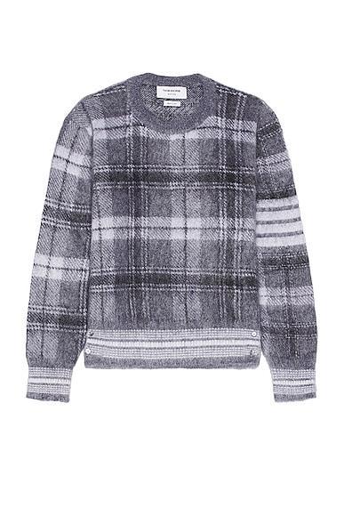 Thom Browne Tartan Check Jacquard Relaxed Fit Sweater in Medium Grey - Grey. Size 2 (also in 1, 3). Product Image