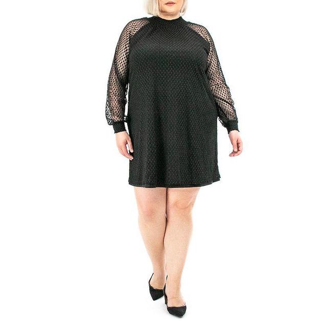 Plus Size Nina Leonard Shirred Mock Neck Dress, Womens Product Image